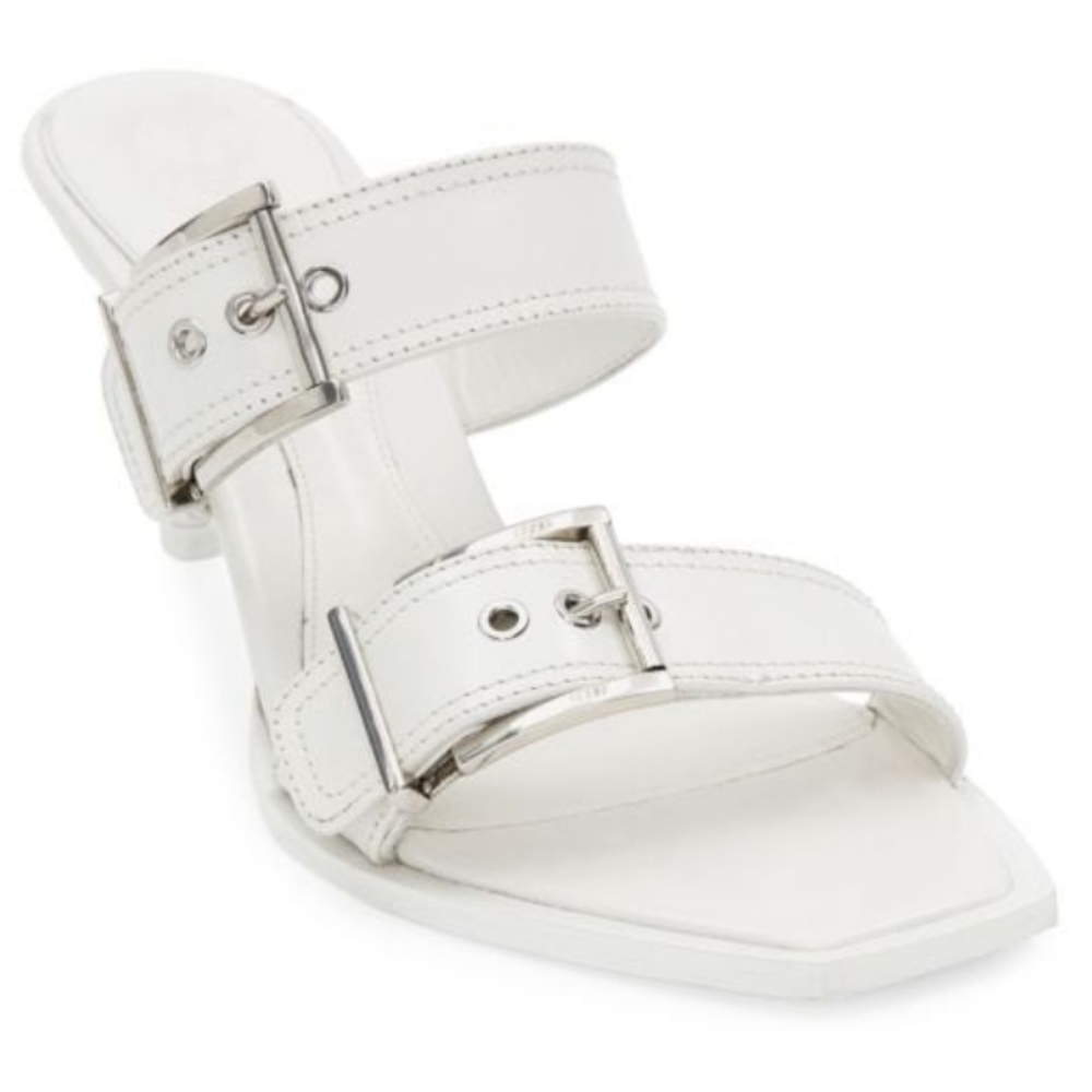 Alexander McQueen Buckle Heel Mules White